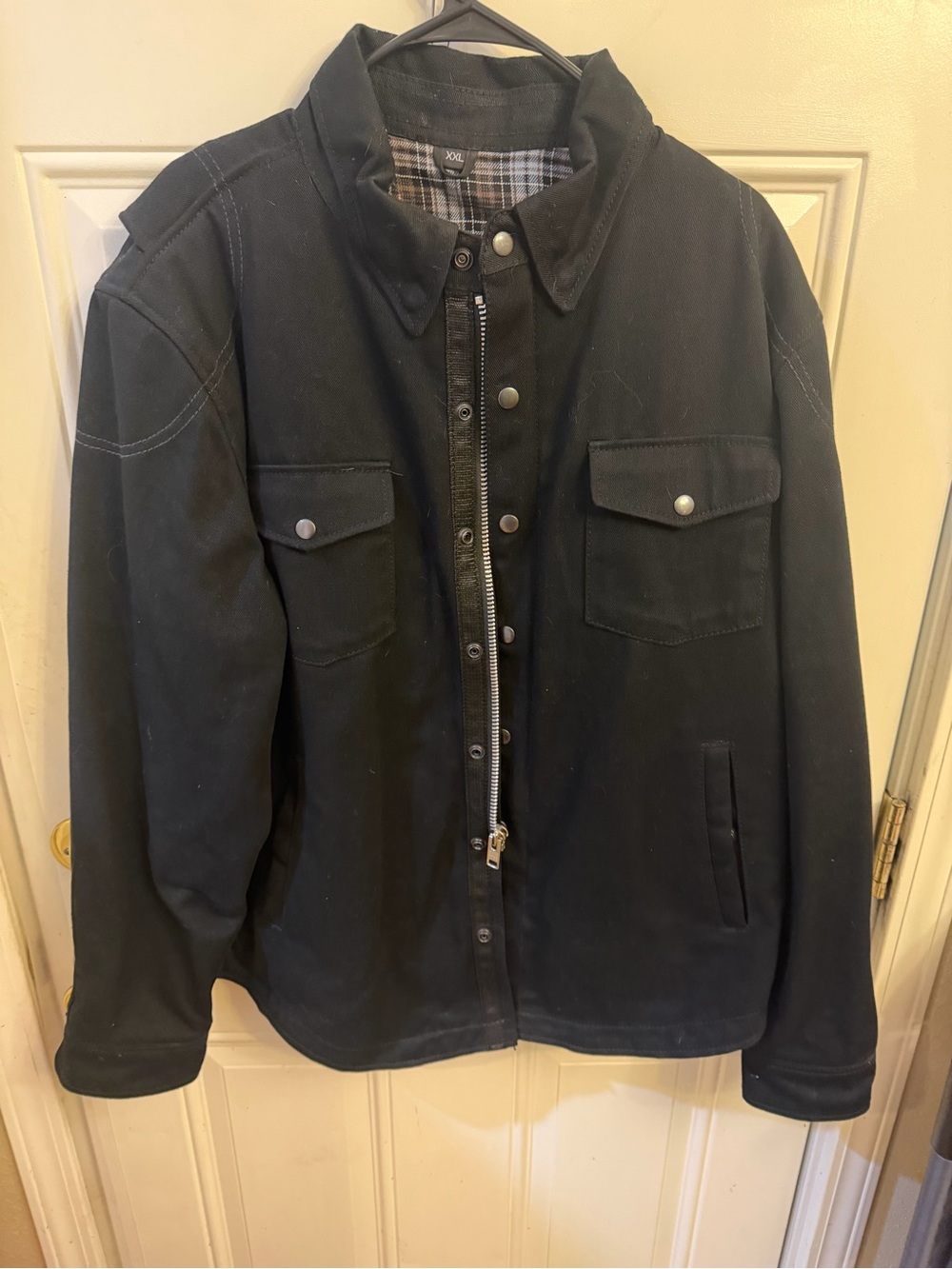 Men's Black Military-Style Field Jacket with Plaid Lining